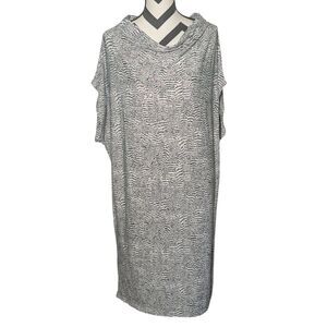Norma Kamali Black White Abstract Print Dolman Sleeve Cowl Neck Tunic Dress XL
